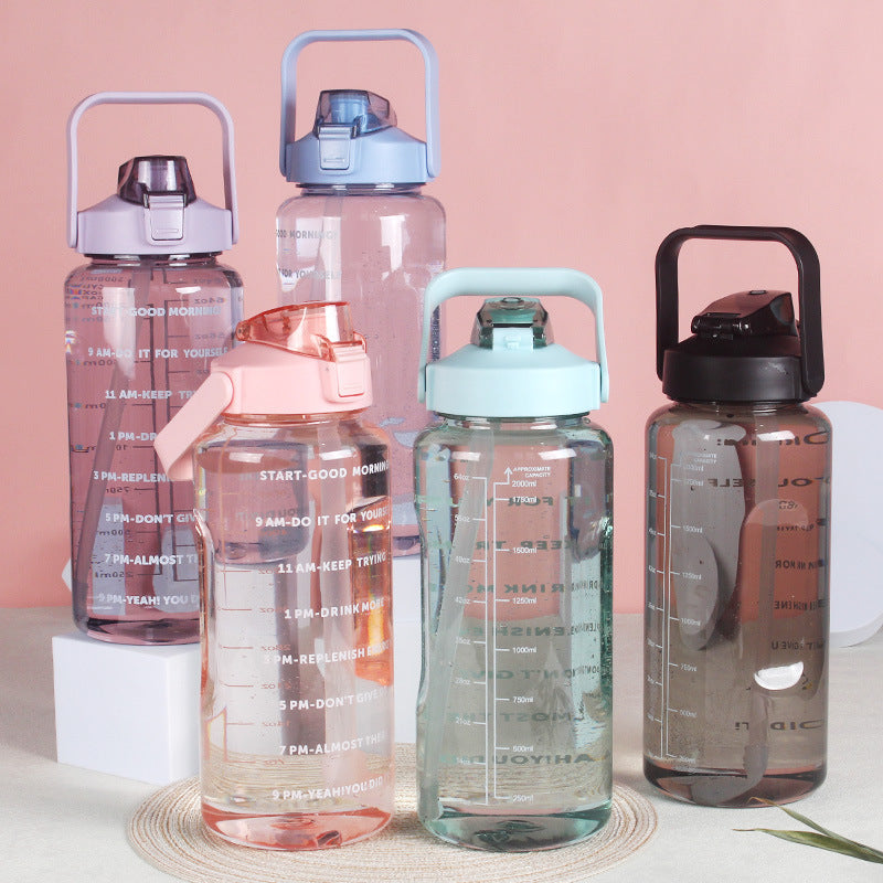 2L Large Capacity Sports Water Bottle with Straw | Leakproof Gym Water Jug | Portable BPA-Free Plastic Water Bottle for Fitness, Travel & Outdoor Activities