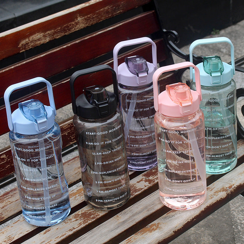 2L Large Capacity Sports Water Bottle with Straw | Leakproof Gym Water Jug | Portable BPA-Free Plastic Water Bottle for Fitness, Travel & Outdoor Activities